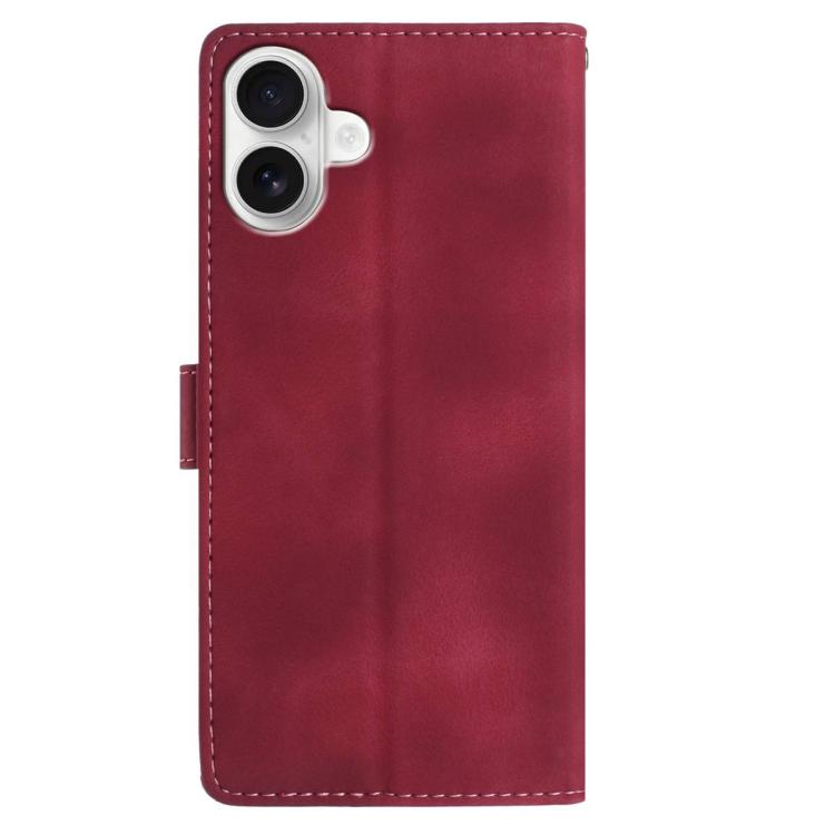 For iPhone 16 Plus Skin Feel Embossed Feather Leather Phone Case