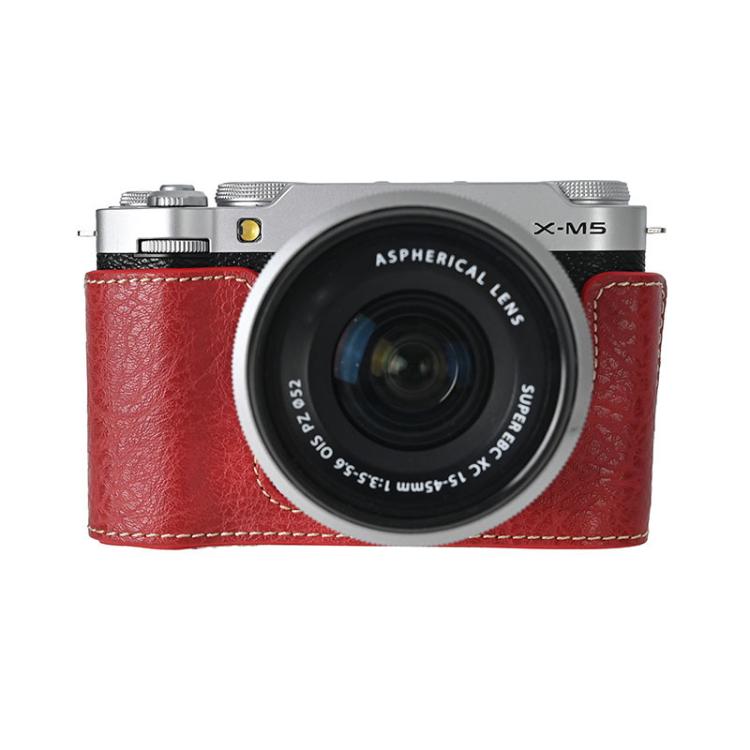 For FUJIFILM X-M5 Retro Litchi Texture Leather Full Body Camera Case Bag with Strap