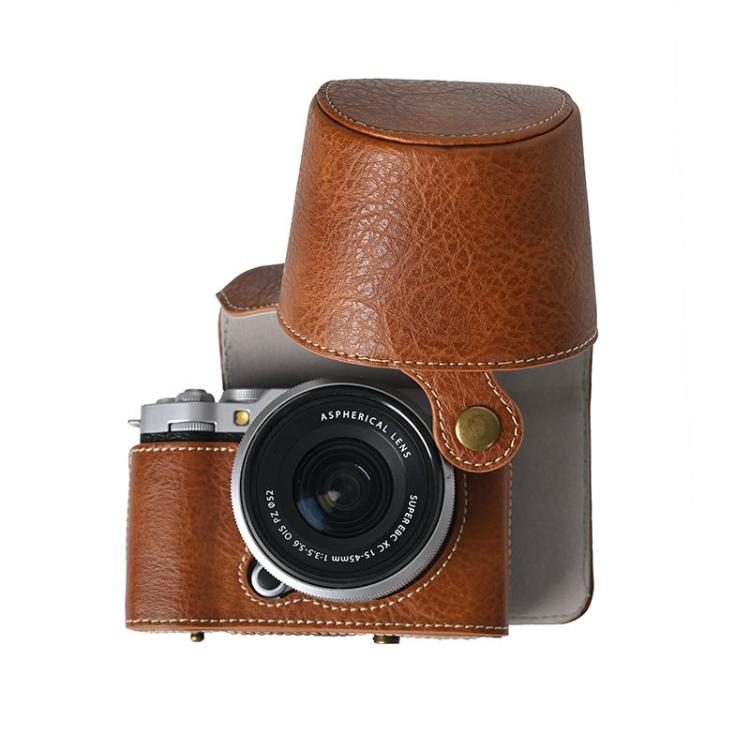 For FUJIFILM X-M5 Retro Litchi Texture Leather Full Body Camera Case Bag with Strap