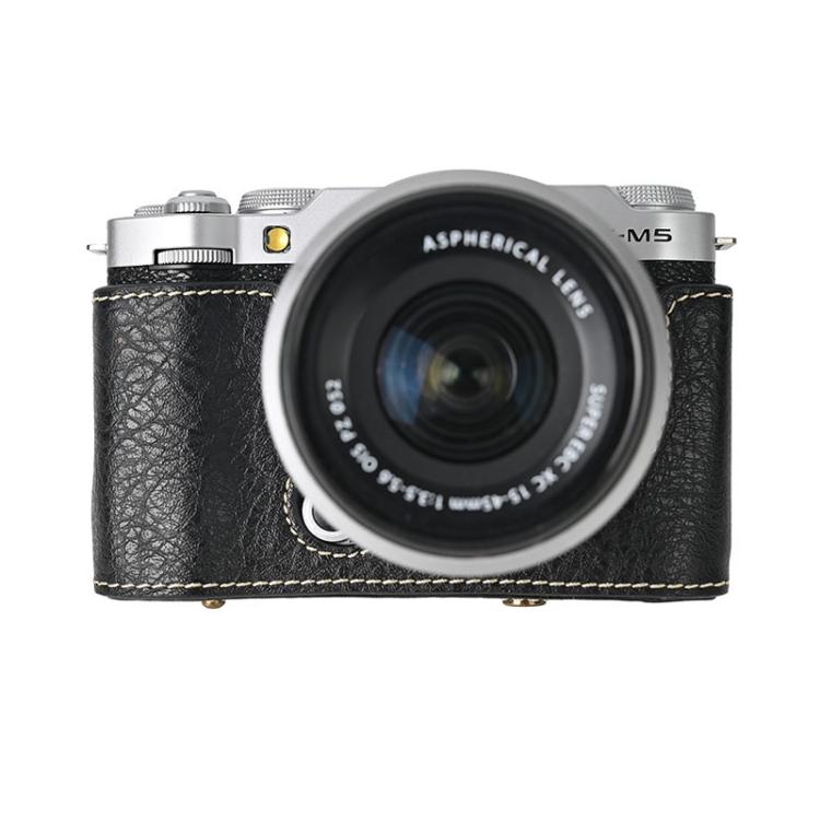 For FUJIFILM X-M5 Retro Litchi Texture Leather Full Body Camera Case Bag with Strap