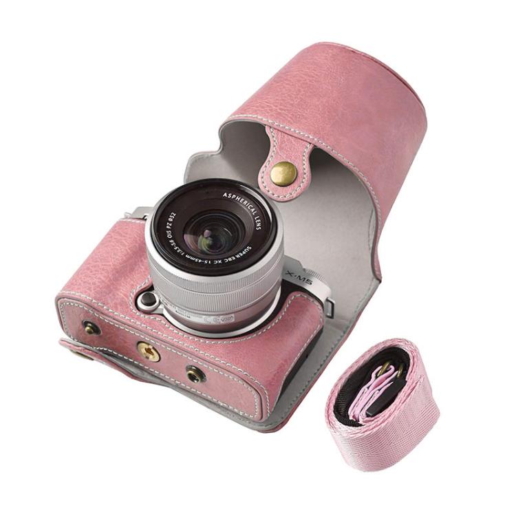 For FUJIFILM X-M5 Retro Litchi Texture Leather Full Body Camera Case Bag with Strap