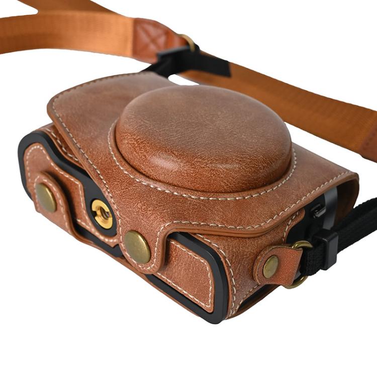 For Canon G7 X Mark III / G7X3 Retro Pull Up Leather Full Body Camera Case Bag with Strap
