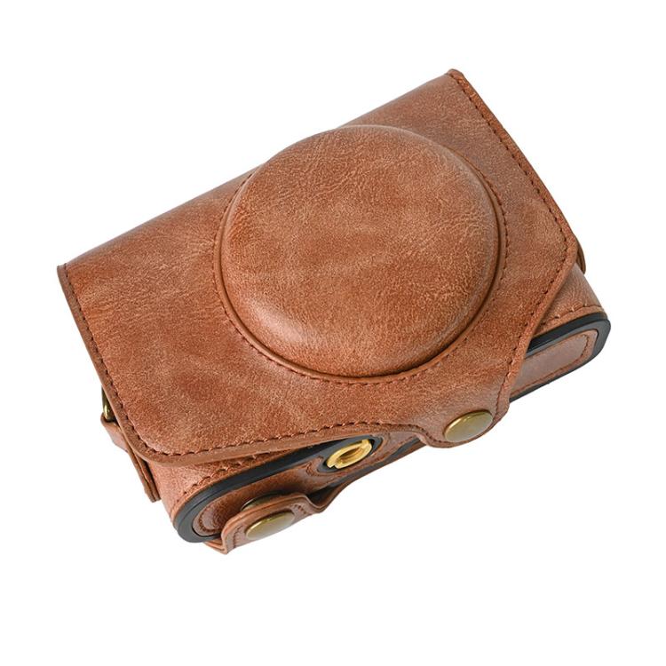 For Canon PowerShot SX740 HS Retro Pull Up Leather Full Body Camera Case Bag with Strap