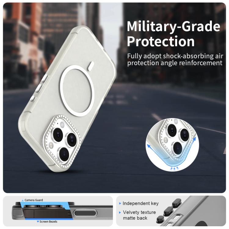 For iPhone 16 Pro Candy Diamond Magsafe Frosted PC Hybrid TPU Phone Case