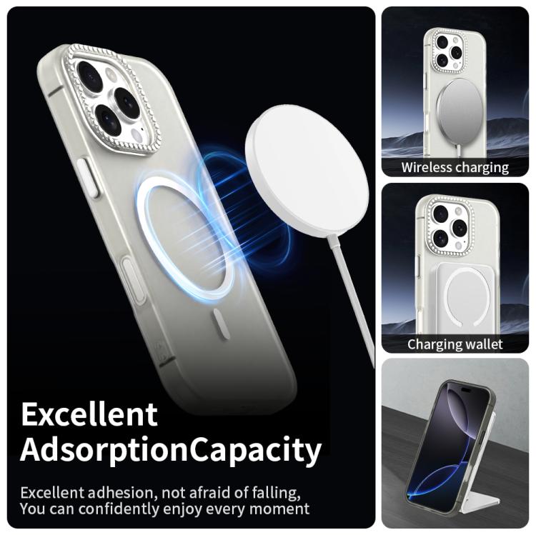 For iPhone 16 Pro Candy Diamond Magsafe Frosted PC Hybrid TPU Phone Case