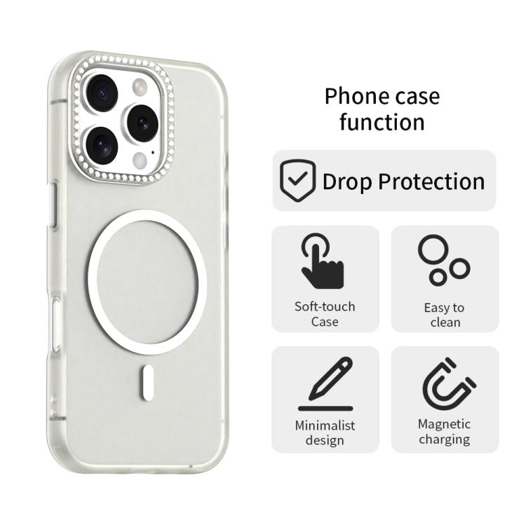 For iPhone 16 Pro Candy Diamond Magsafe Frosted PC Hybrid TPU Phone Case