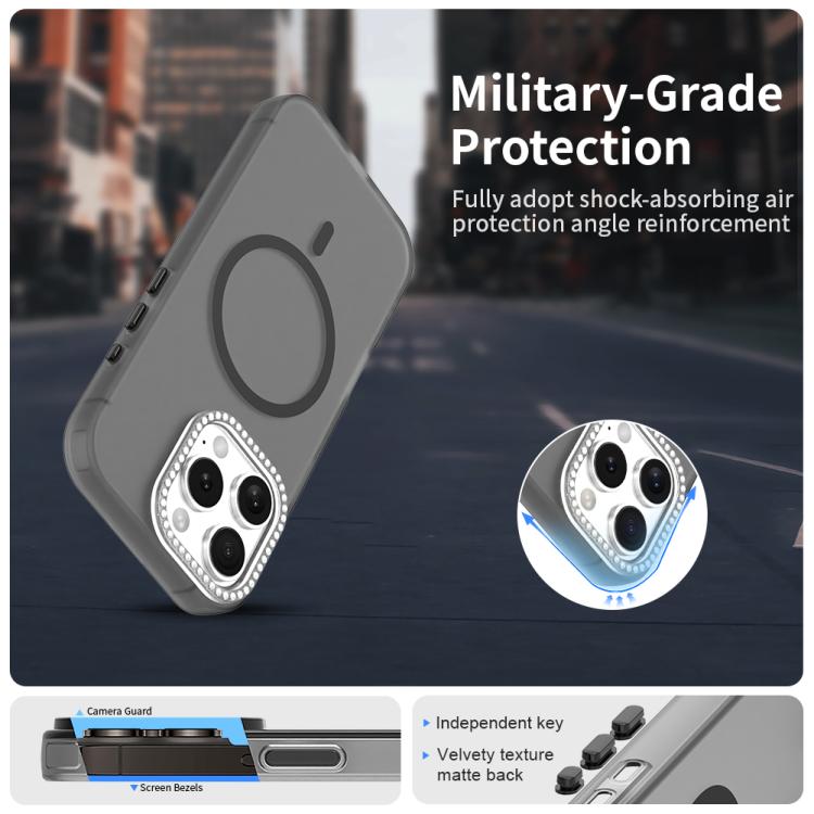 For iPhone 16 Pro Candy Diamond Magsafe Frosted PC Hybrid TPU Phone Case