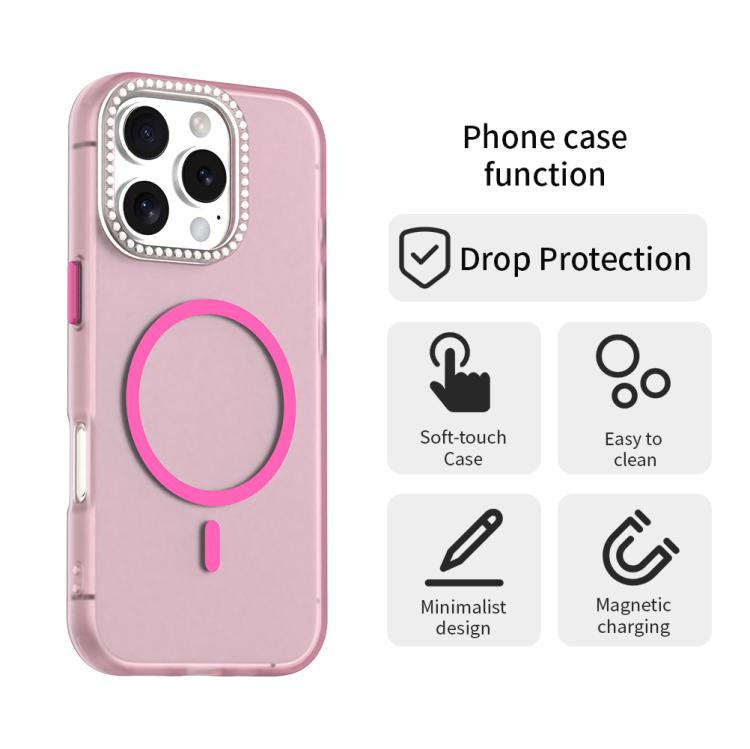 For iPhone 16 Pro Candy Diamond Magsafe Frosted PC Hybrid TPU Phone Case
