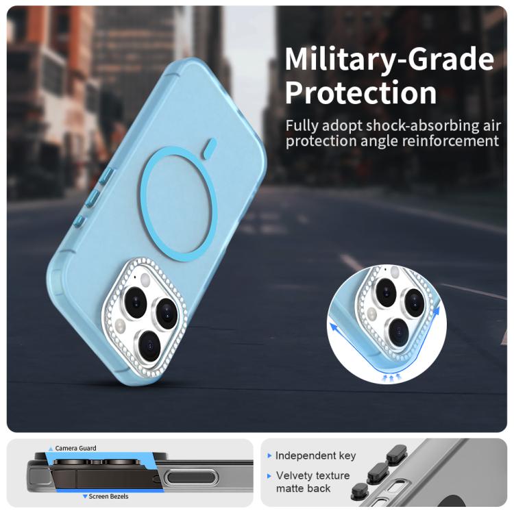 For iPhone 16 Pro Candy Diamond Magsafe Frosted PC Hybrid TPU Phone Case