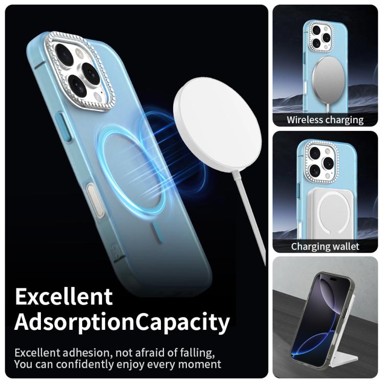 For iPhone 16 Pro Candy Diamond Magsafe Frosted PC Hybrid TPU Phone Case