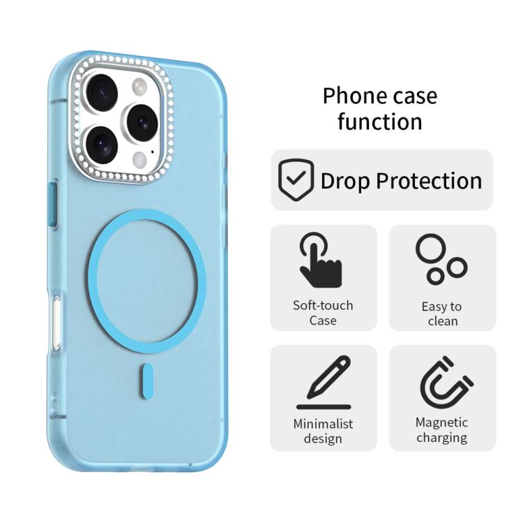 For iPhone 16 Pro Candy Diamond Magsafe Frosted PC Hybrid TPU Phone Case