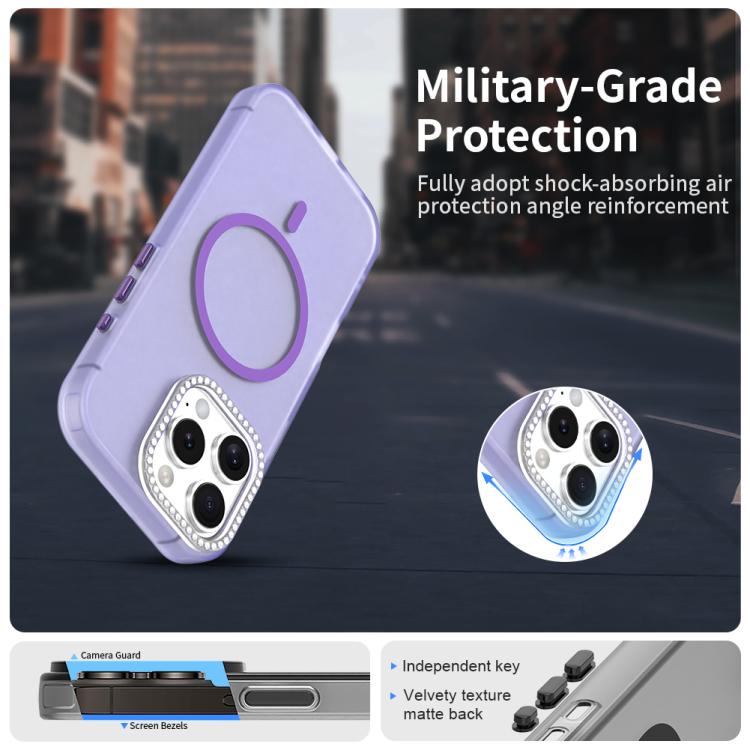 For iPhone 16 Pro Candy Diamond Magsafe Frosted PC Hybrid TPU Phone Case