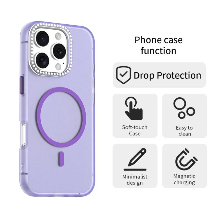 For iPhone 16 Pro Candy Diamond Magsafe Frosted PC Hybrid TPU Phone Case