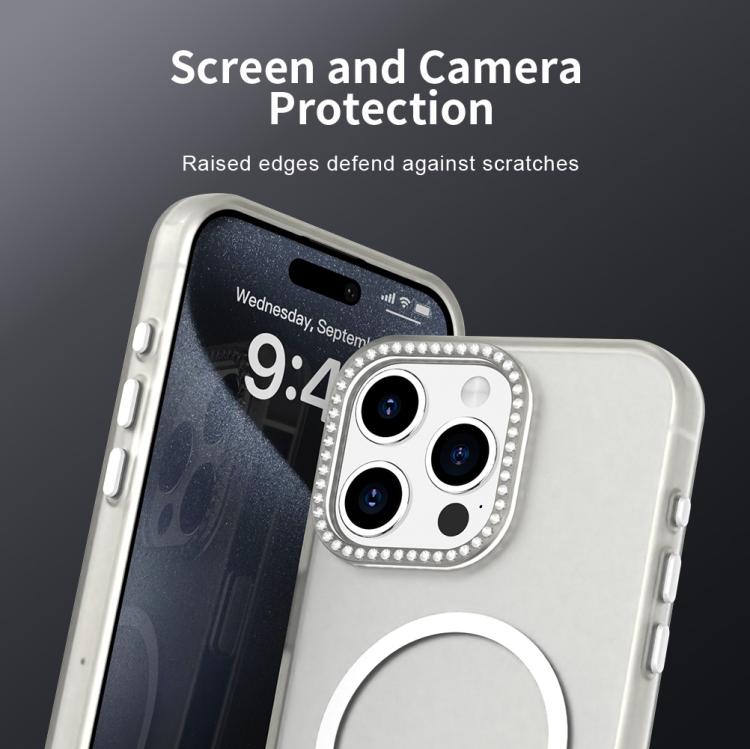 For iPhone 15 Pro Max Candy Diamond Magsafe Frosted PC Hybrid TPU Phone Case