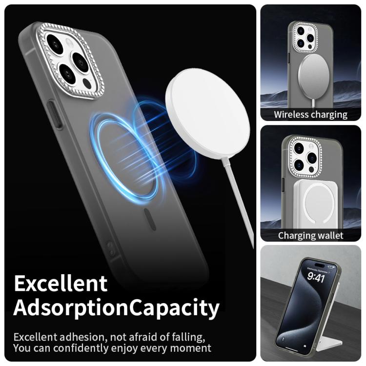 For iPhone 15 Pro Max Candy Diamond Magsafe Frosted PC Hybrid TPU Phone Case