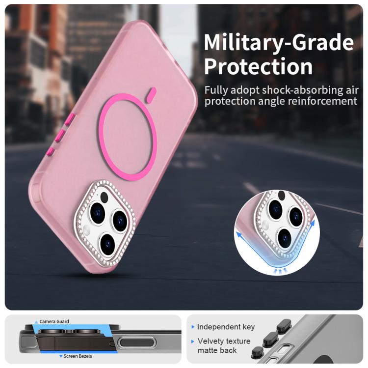 For iPhone 15 Pro Max Candy Diamond Magsafe Frosted PC Hybrid TPU Phone Case