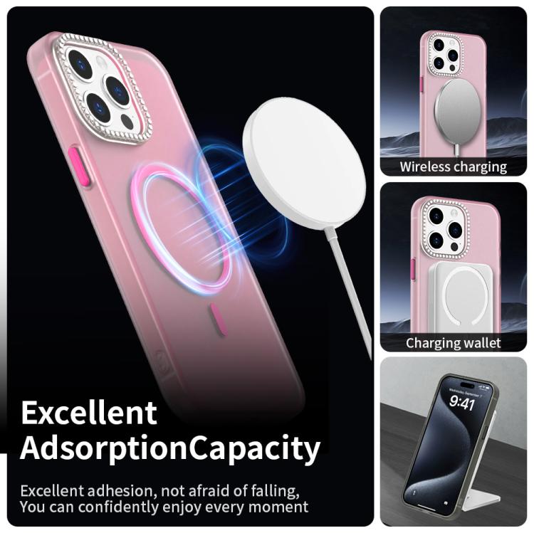For iPhone 15 Pro Max Candy Diamond Magsafe Frosted PC Hybrid TPU Phone Case