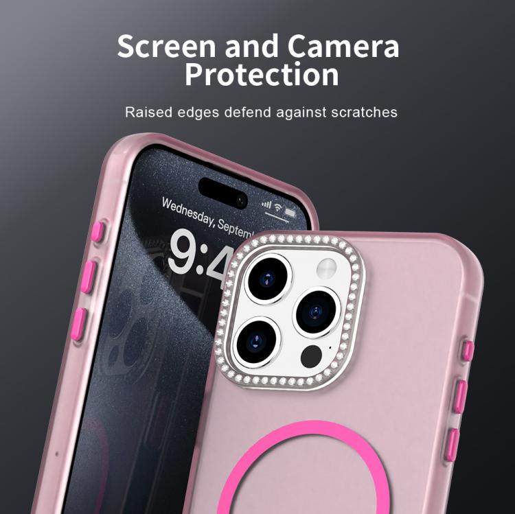 For iPhone 15 Pro Max Candy Diamond Magsafe Frosted PC Hybrid TPU Phone Case