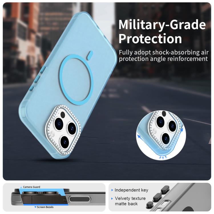For iPhone 15 Pro Max Candy Diamond Magsafe Frosted PC Hybrid TPU Phone Case