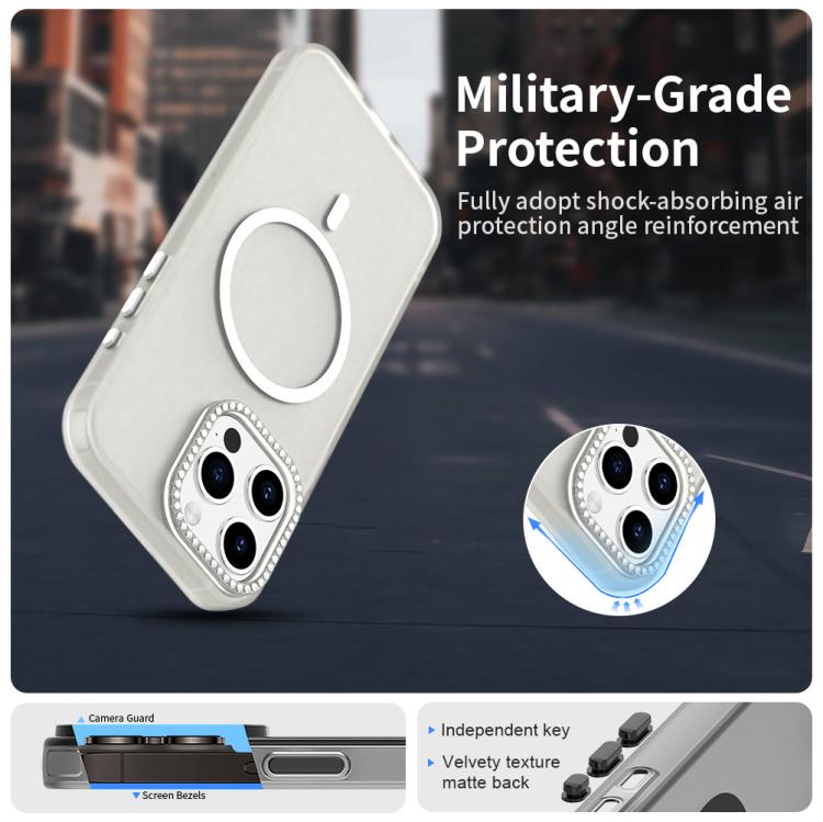 For iPhone 15 Pro Candy Diamond Magsafe Frosted PC Hybrid TPU Phone Case