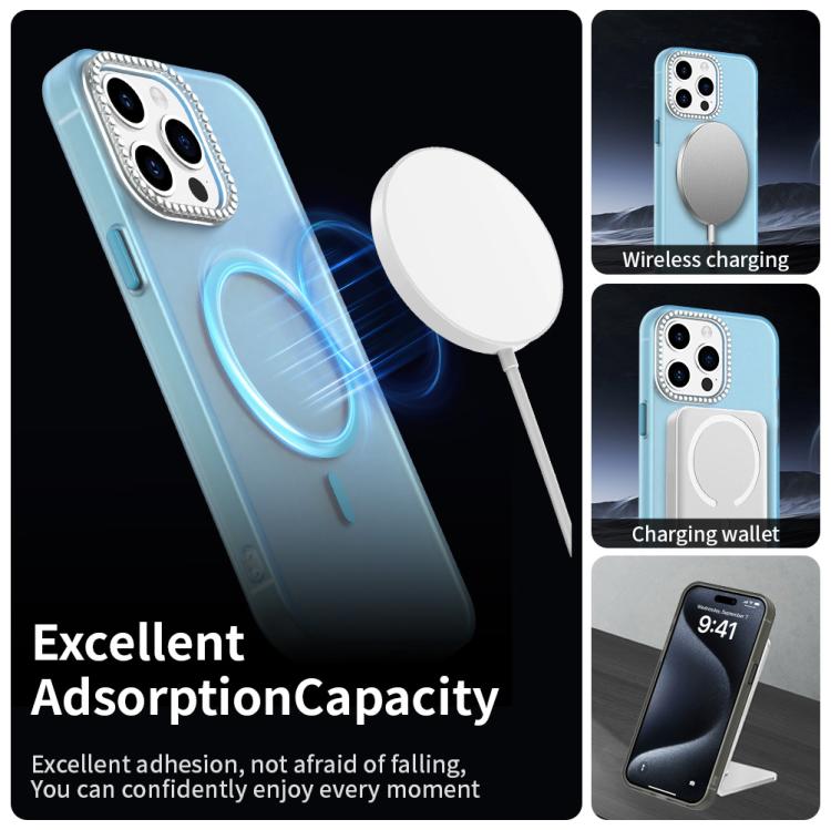 For iPhone 15 Pro Candy Diamond Magsafe Frosted PC Hybrid TPU Phone Case