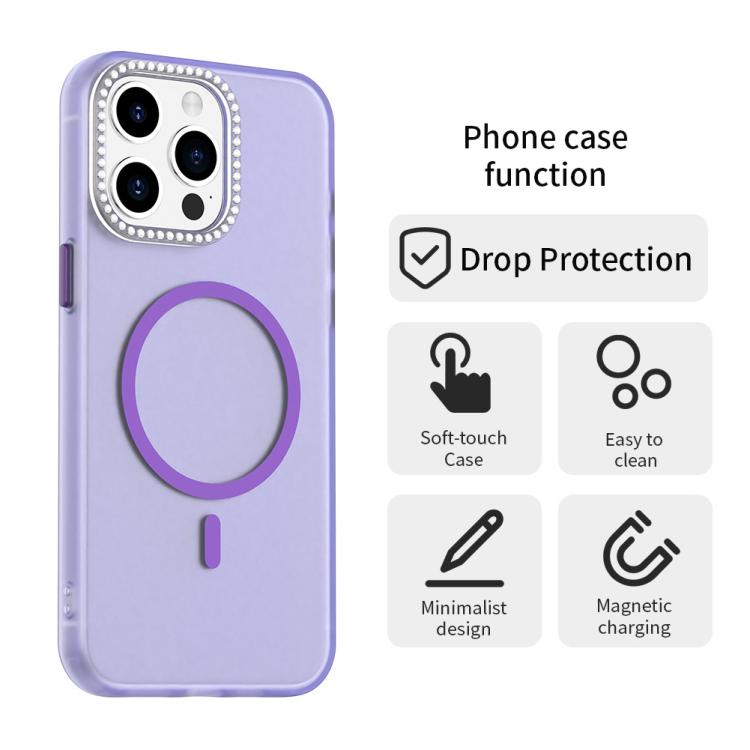 For iPhone 15 Pro Candy Diamond Magsafe Frosted PC Hybrid TPU Phone Case