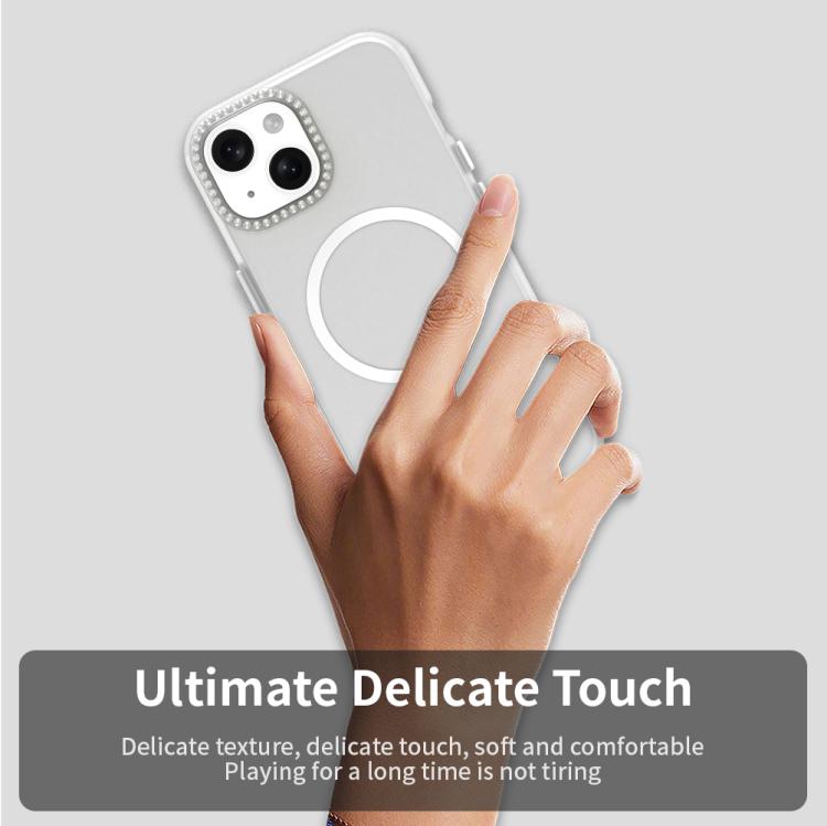 For iPhone 15 Plus Candy Diamond Magsafe Frosted PC Hybrid TPU Phone Case