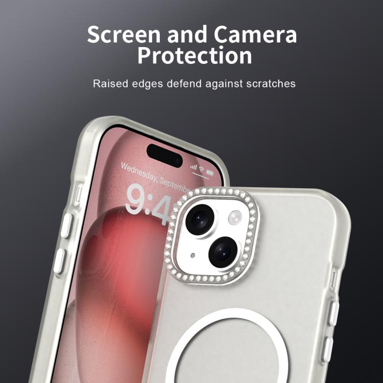 For iPhone 15 Plus Candy Diamond Magsafe Frosted PC Hybrid TPU Phone Case