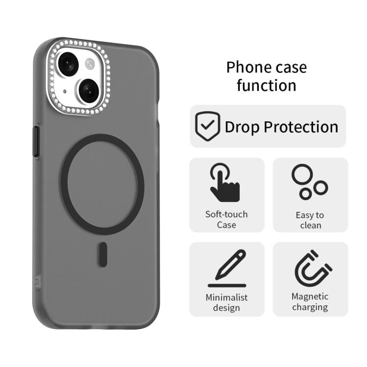 For iPhone 15 Plus Candy Diamond Magsafe Frosted PC Hybrid TPU Phone Case