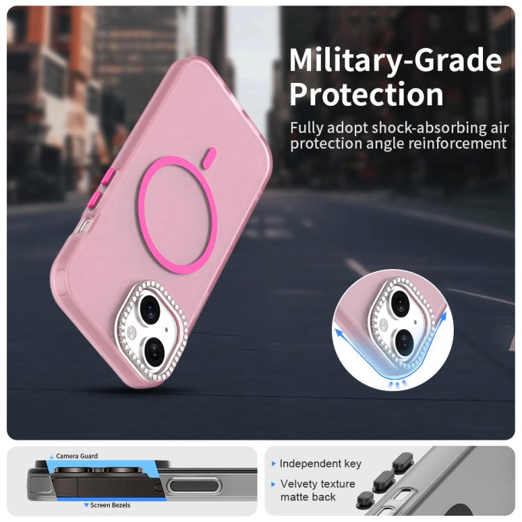 For iPhone 15 Plus Candy Diamond Magsafe Frosted PC Hybrid TPU Phone Case
