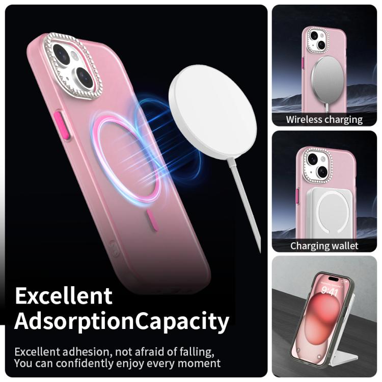 For iPhone 15 Plus Candy Diamond Magsafe Frosted PC Hybrid TPU Phone Case
