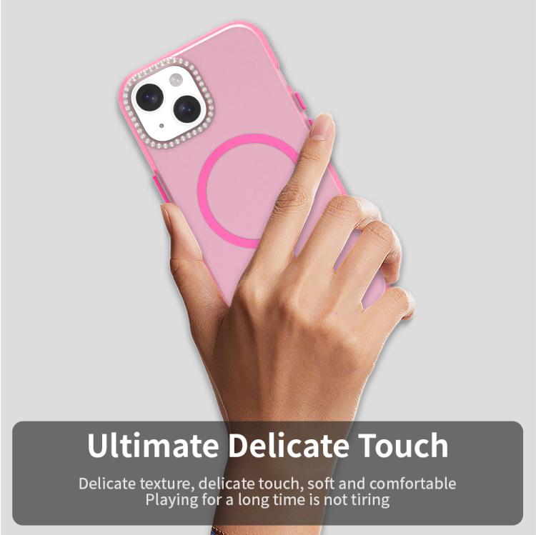 For iPhone 15 Plus Candy Diamond Magsafe Frosted PC Hybrid TPU Phone Case