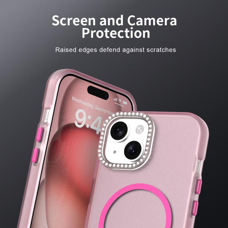For iPhone 15 Plus Candy Diamond Magsafe Frosted PC Hybrid TPU Phone Case