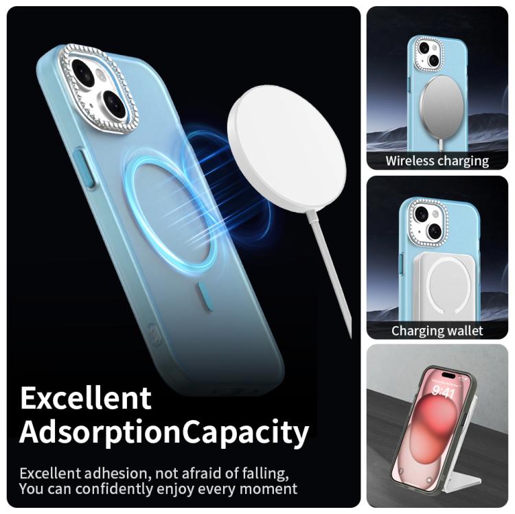 For iPhone 15 Plus Candy Diamond Magsafe Frosted PC Hybrid TPU Phone Case