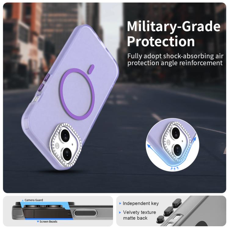 For iPhone 15 Plus Candy Diamond Magsafe Frosted PC Hybrid TPU Phone Case