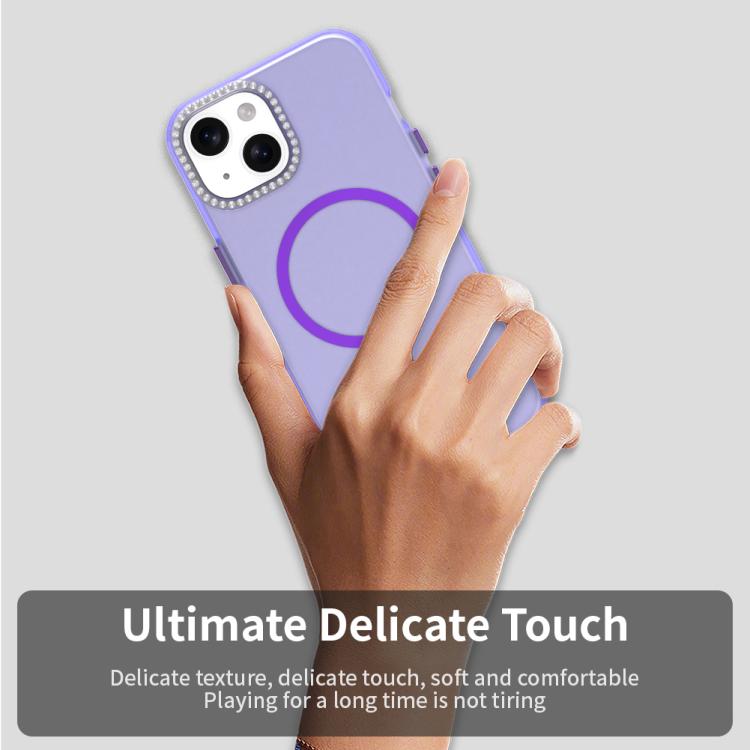 For iPhone 15 Plus Candy Diamond Magsafe Frosted PC Hybrid TPU Phone Case