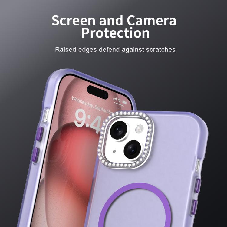 For iPhone 15 Plus Candy Diamond Magsafe Frosted PC Hybrid TPU Phone Case