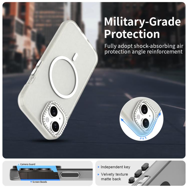 For iPhone 15 Candy Diamond Magsafe Frosted PC Hybrid TPU Phone Case