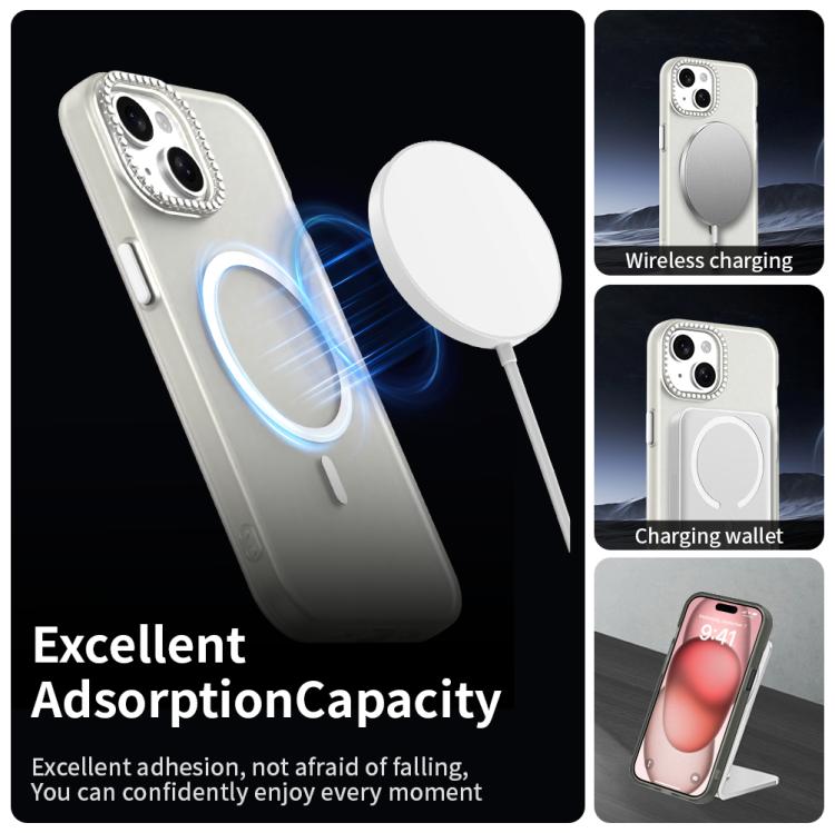 For iPhone 15 Candy Diamond Magsafe Frosted PC Hybrid TPU Phone Case