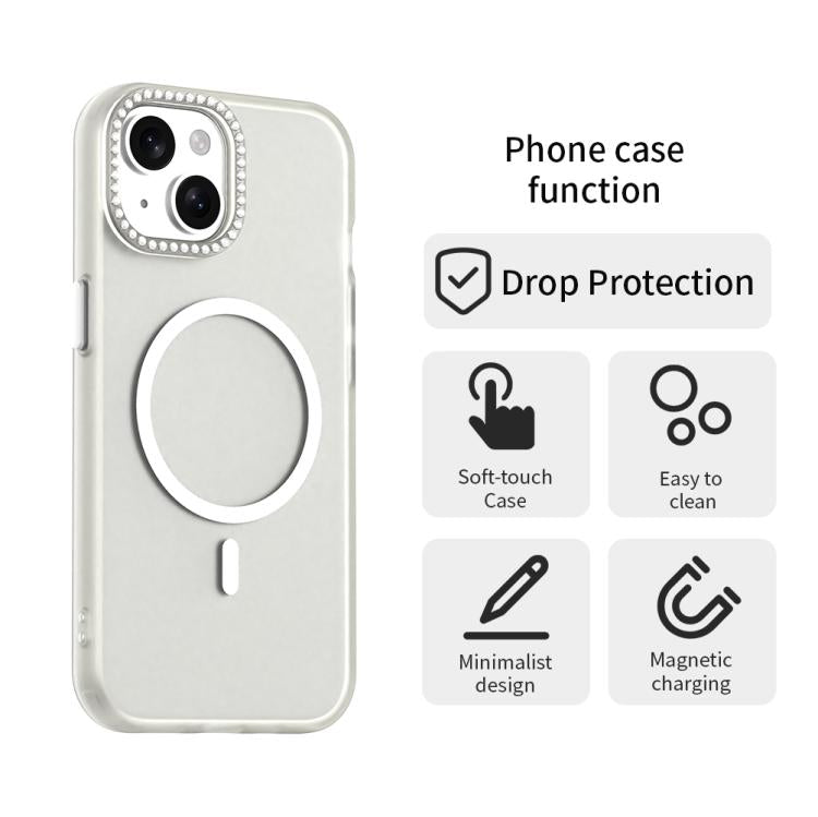 For iPhone 15 Candy Diamond Magsafe Frosted PC Hybrid TPU Phone Case