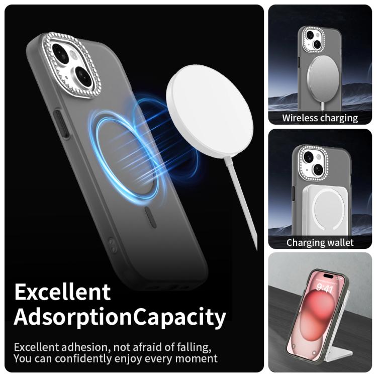 For iPhone 15 Candy Diamond Magsafe Frosted PC Hybrid TPU Phone Case