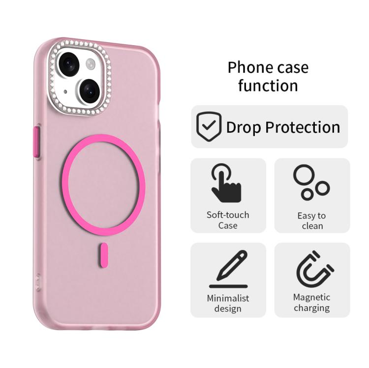 For iPhone 15 Candy Diamond Magsafe Frosted PC Hybrid TPU Phone Case