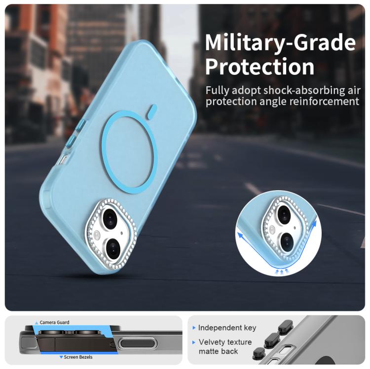 For iPhone 15 Candy Diamond Magsafe Frosted PC Hybrid TPU Phone Case