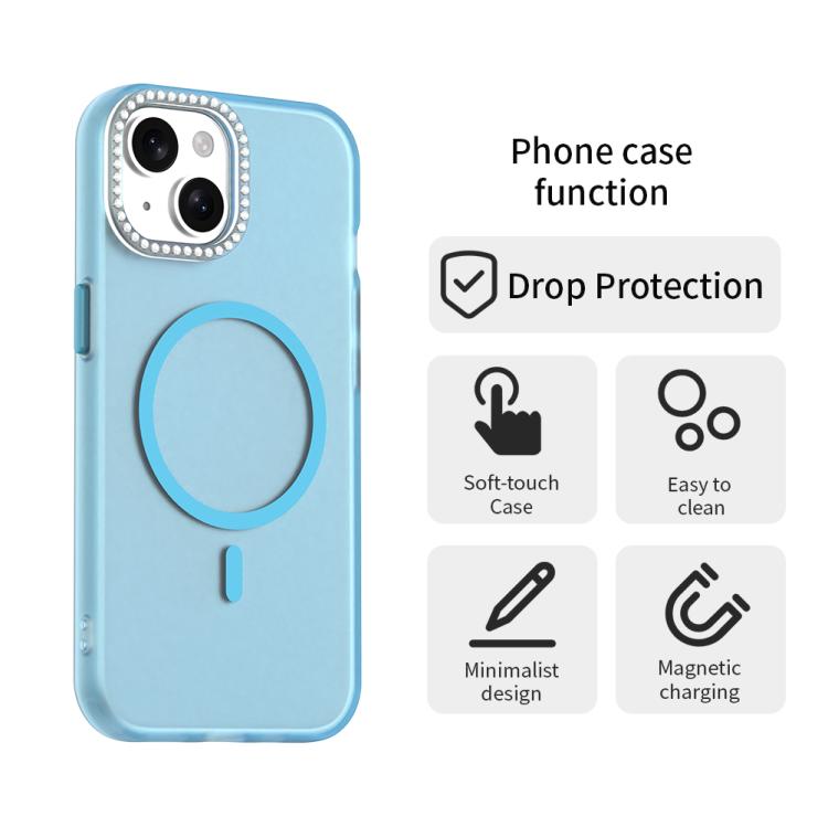 For iPhone 15 Candy Diamond Magsafe Frosted PC Hybrid TPU Phone Case
