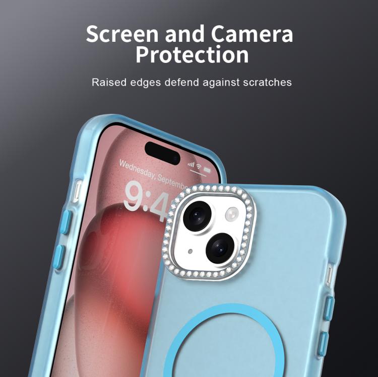 For iPhone 15 Candy Diamond Magsafe Frosted PC Hybrid TPU Phone Case