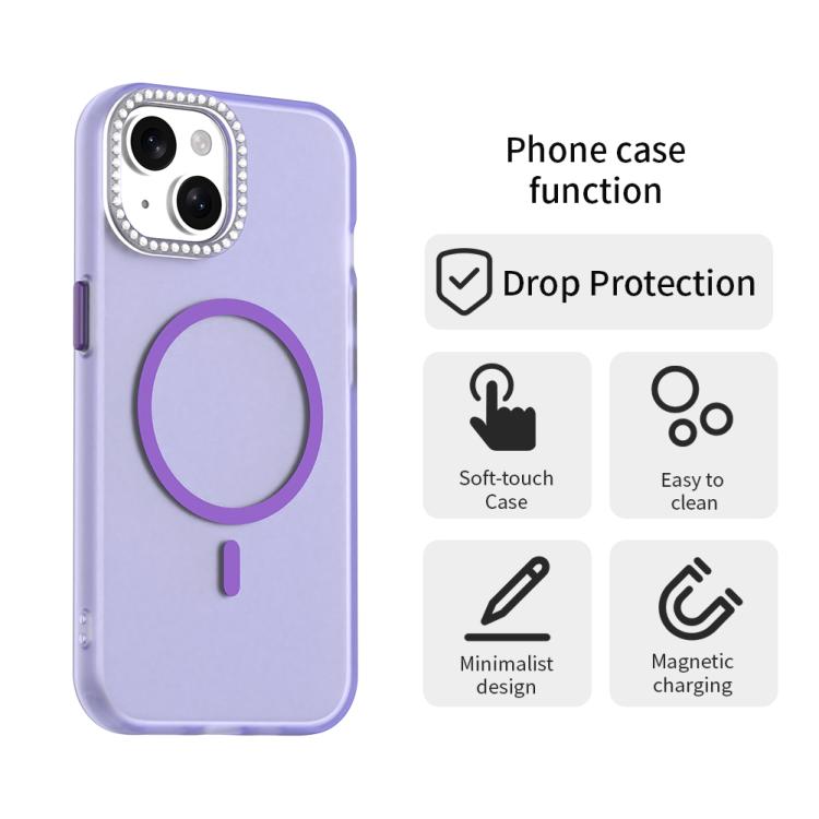 For iPhone 15 Candy Diamond Magsafe Frosted PC Hybrid TPU Phone Case