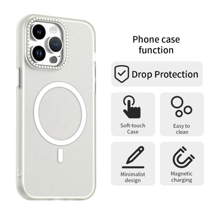 For iPhone 14 Pro Max Candy Diamond Magsafe Frosted PC Hybrid TPU Phone Case