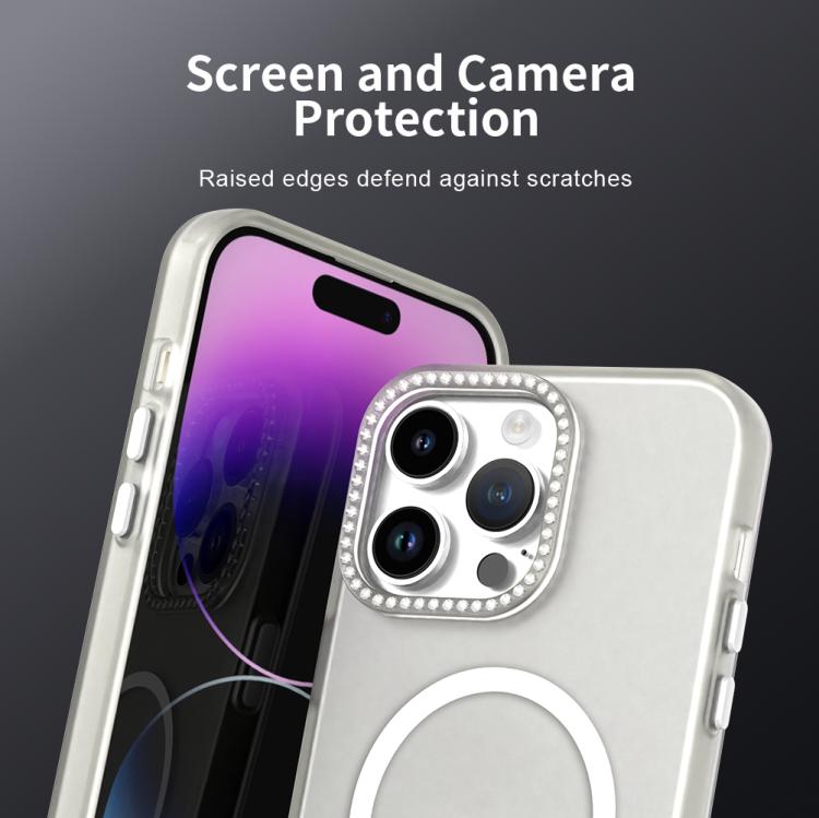 For iPhone 14 Pro Max Candy Diamond Magsafe Frosted PC Hybrid TPU Phone Case