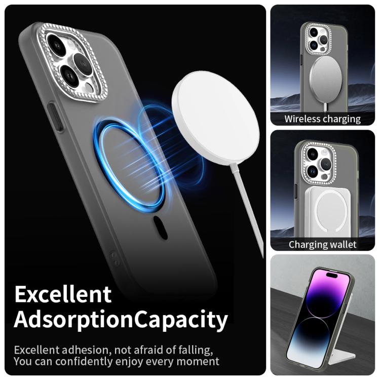 For iPhone 14 Pro Max Candy Diamond Magsafe Frosted PC Hybrid TPU Phone Case