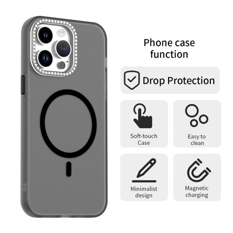 For iPhone 14 Pro Max Candy Diamond Magsafe Frosted PC Hybrid TPU Phone Case